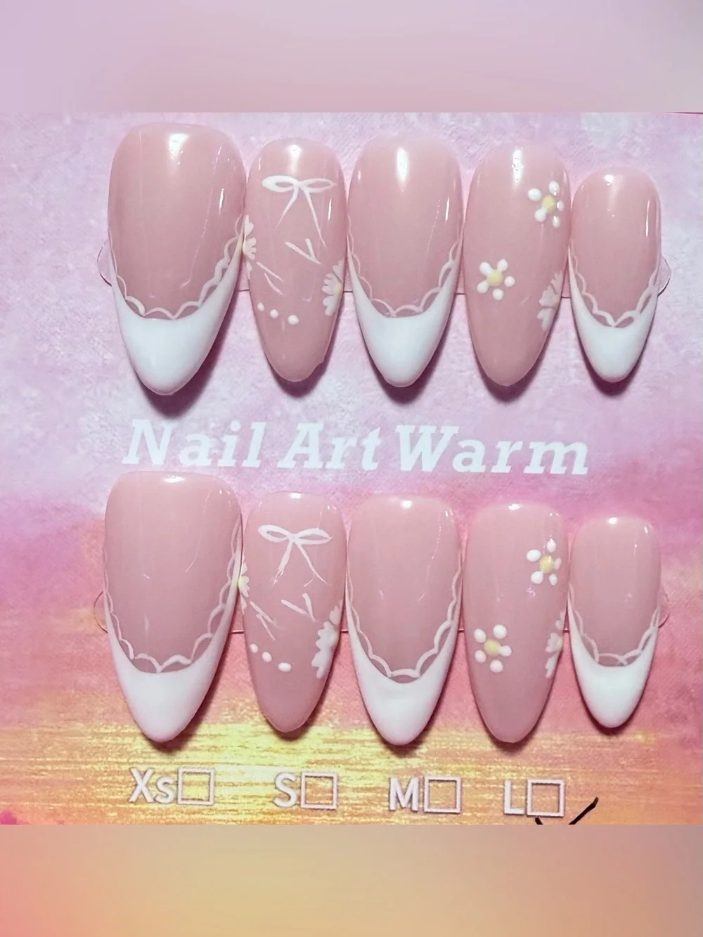 Pink Floral French Press-On Nails